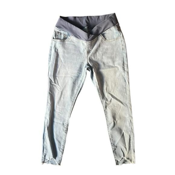 Women's Maternity Skinny Jeans Stretch Distressed Jeggings Pants Blue L - Picture 2 of 5